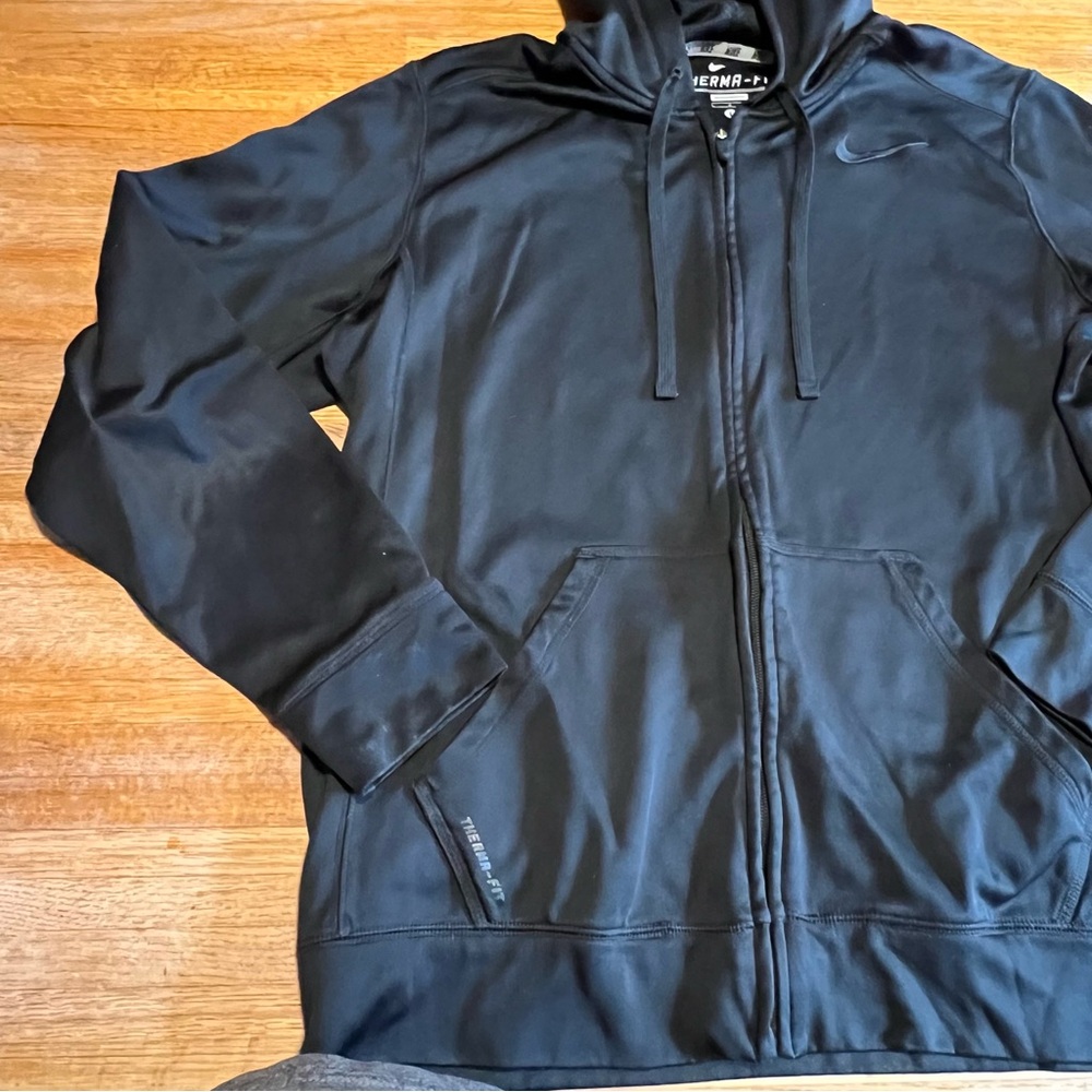Nike Men Large Black Therma-Fit Full Zip Hooded Lightweight Athletic Jacket - Picture 4 of 6